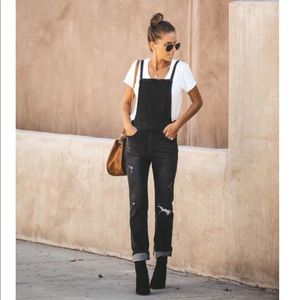 Hawk Distressed Pocketed Overalls in Black